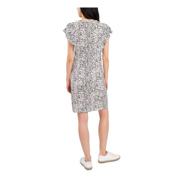 VINCE CAMUTO Womens Ivory Flutter Sleeve Crew Neck Above The Knee Shift Dress XS - Picture 2 of 2